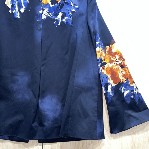 NWT Ellen Tracy Ink Blue Orange Abstract Floral Swing Cotton Blazer Jacket Sz 10 - Picture 10 of 11